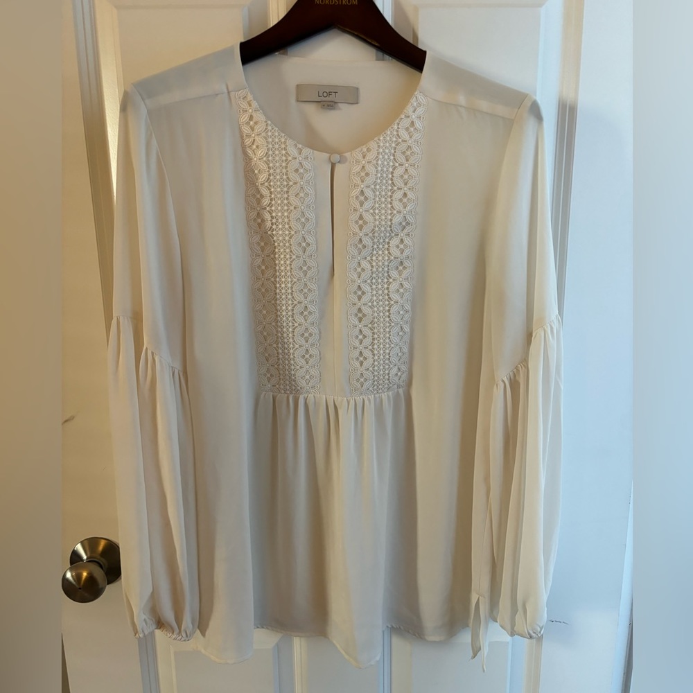Loft Cream Sheer Blouse, Color Cream, Size Medium